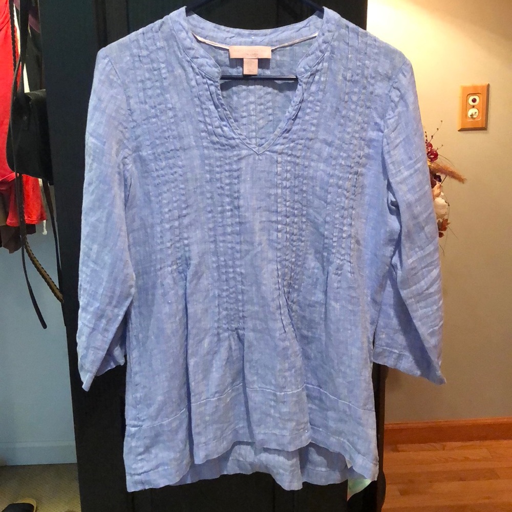 Saint Tropez West Light Blue Linen 3/4 Slv Top